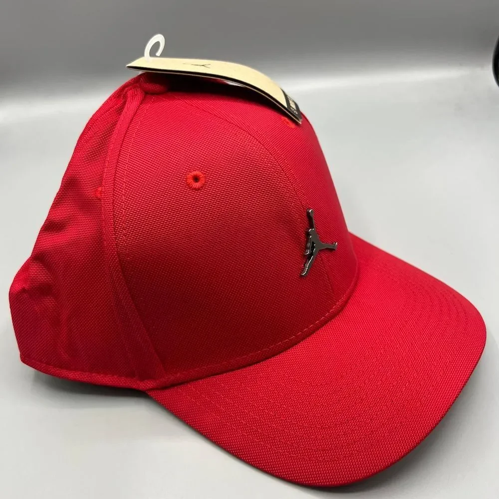 Air Jordan Hat Men M-L Red Metal Logo‎ Jumpman Strap Back Cap New